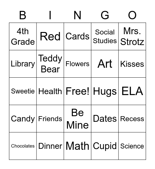 Room 18 Valentine's Party Bingo Card