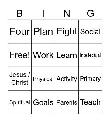 Primary Activity Bingo Card