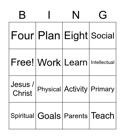Primary Activity Bingo Card