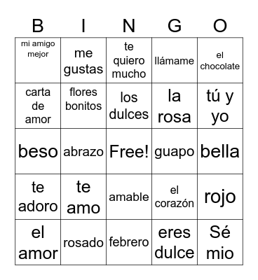 !Feliz Día del Amor! Bingo Card