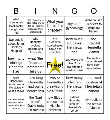BINGO! ILHL Ch 1, "The Exam" Bingo Card