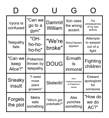 Meandering Menagerie - Doug-o Bingo Card