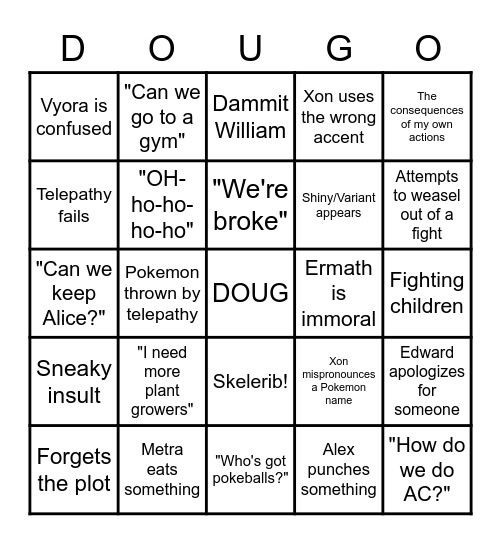 Meandering Menagerie - Doug-o Bingo Card