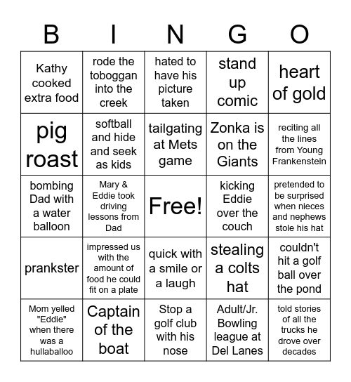 Eddie Bingo Card