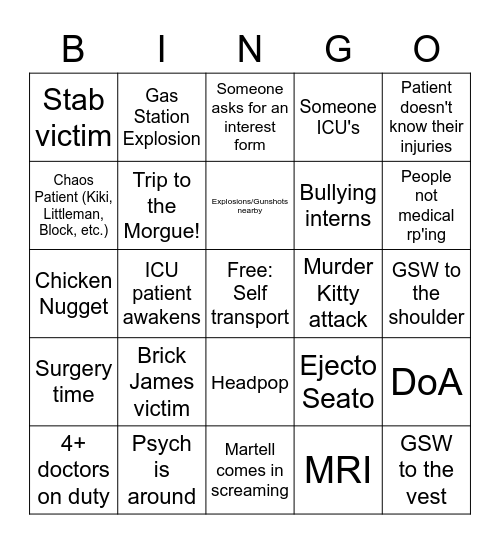 Pillbox Medical Bingo Card