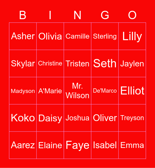 Wilson 2nd Graders Bingo Card