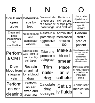 Clinical Skills Year 1 - Card B Bingo Card