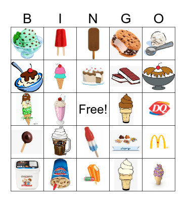 Ice Cream Bingo Card