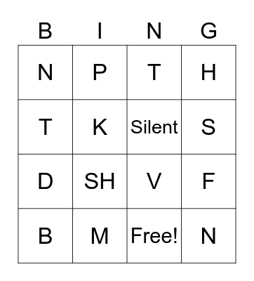 Hebrew Letter Sounds Bingo Card