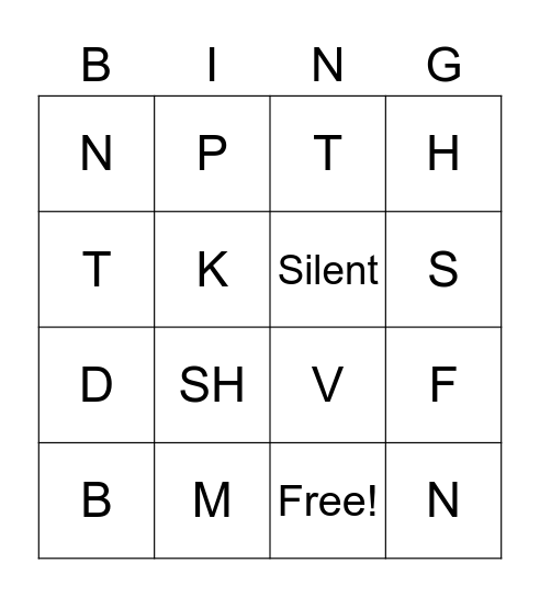 Hebrew Letter Sounds Bingo Card