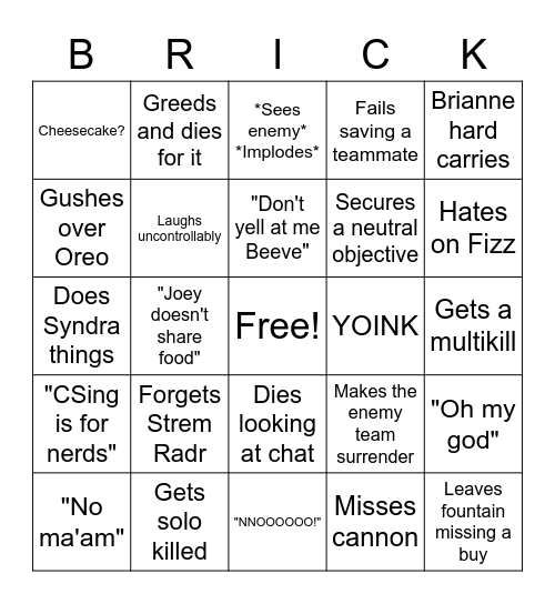 Briikachu Subathon Bingo Card