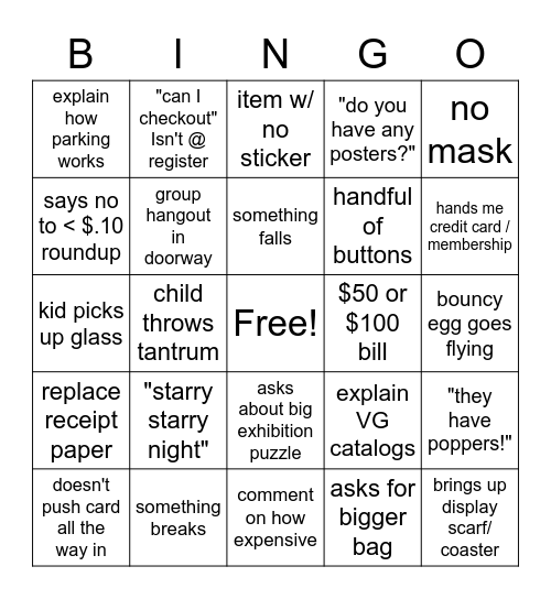 Van Gogh closing BINGO Card