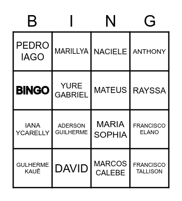 BINGO DOS NOMES 2º ANO Bingo Card