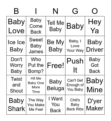Baby Music Bingo Card