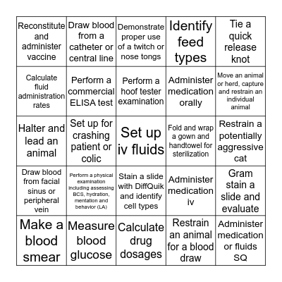 Clinical Skills Year 1 - Card F Bingo Card