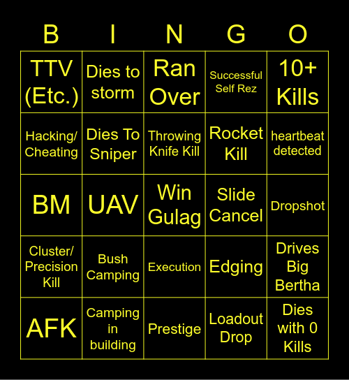 Warzone Bingo Card