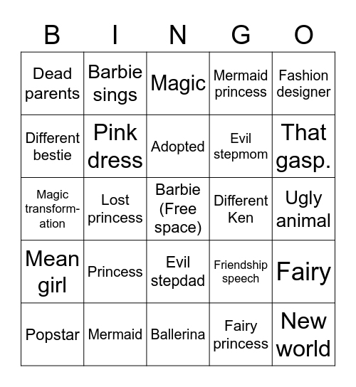 Barbie movie bingo Card