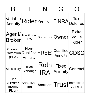 Annuity Bingo Card