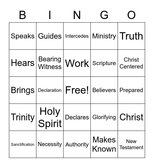 John 16: 12-15 Bingo Card