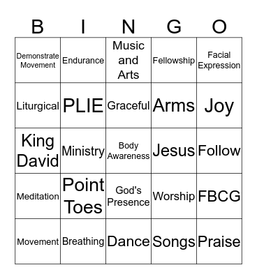 Dance Ministry Bingo Card