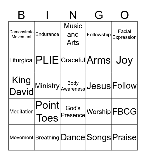 Dance Ministry Bingo Card