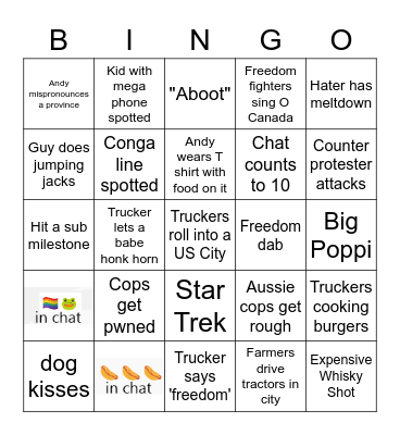 Portland Andy Bingo Card