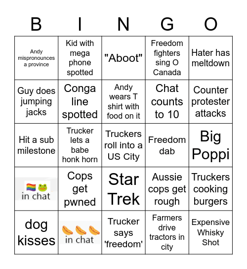 Portland Andy Bingo Card
