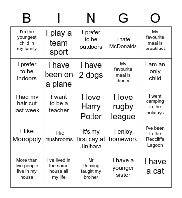 Ice breaker Bingo Card