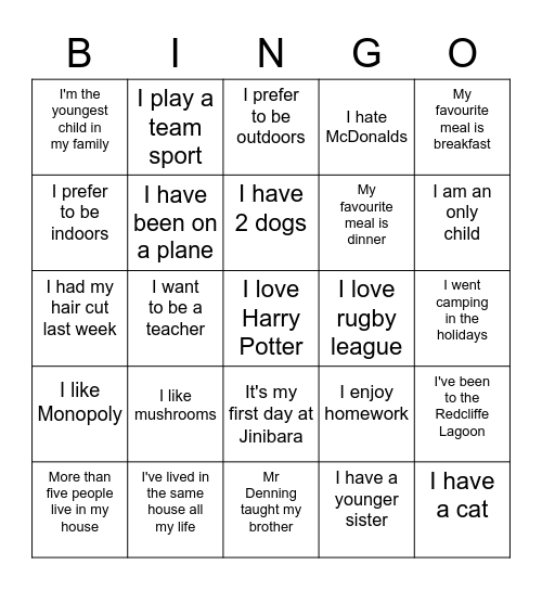 Ice breaker Bingo Card