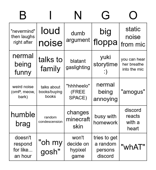 Yuki Bingo Card