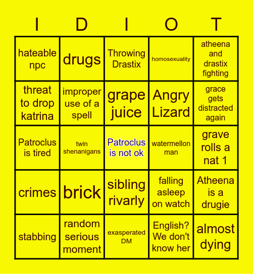 Ayup It's Yoink Bingo Card