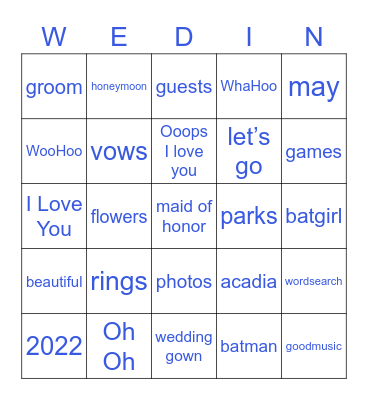 Sue & G's Wedin Bingo Card