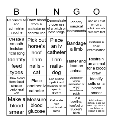 Clinical Skills Year 1 - Card T Bingo Card