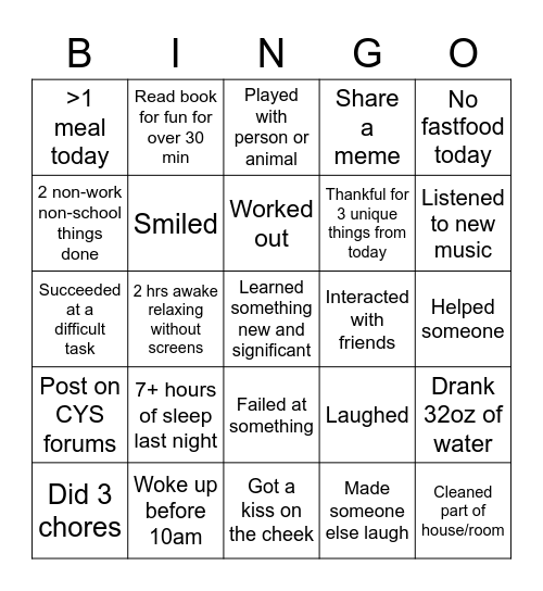 Anti-depression bingo Card