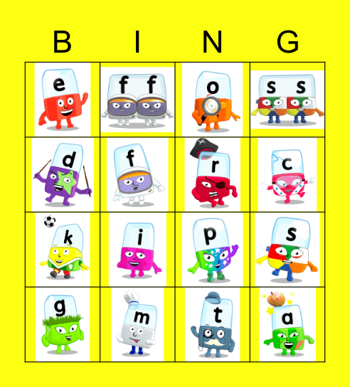 Alphablocks Phase 2 Bingo Card