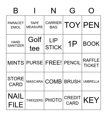 HANDBAG BINGO Card