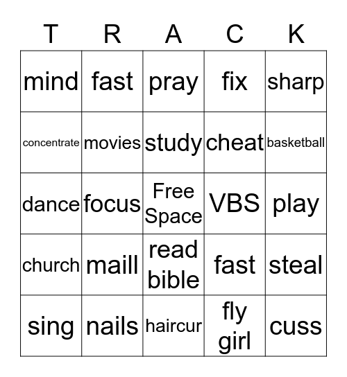 Stay on Track 2 Bingo Card