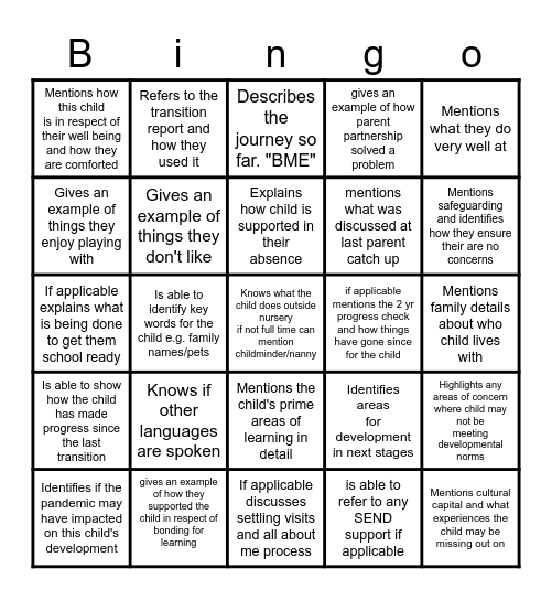 Key Person Bingo Card