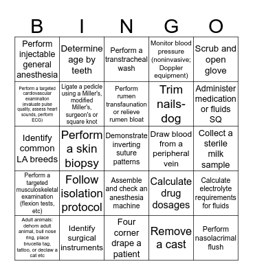 Clinical Skills Year 2 - Card B Bingo Card