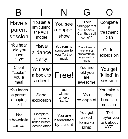 Play Therapy Week Bingo Card