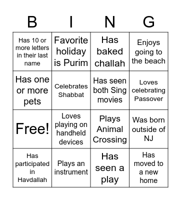 Getting to Know You Bingo Card