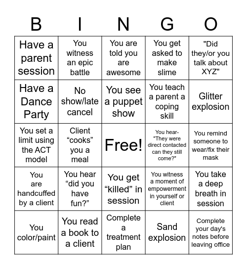 Play Therapy Week Bingo Card