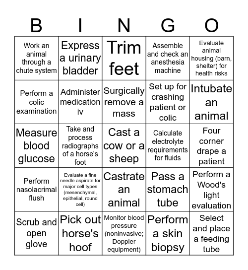 Clinical Skills Year 2 - Card C Bingo Card