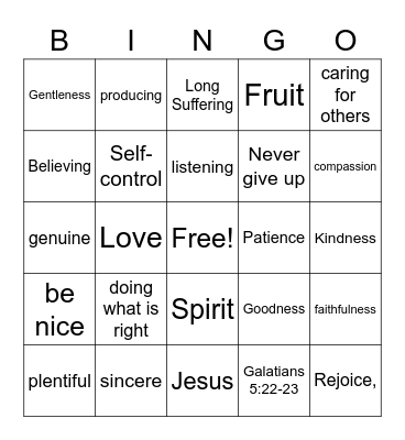 Fruits of the Spirit Bingo Card