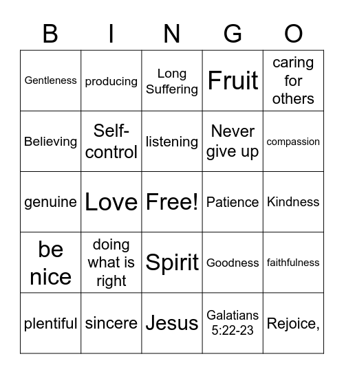 Fruits of the Spirit Bingo Card