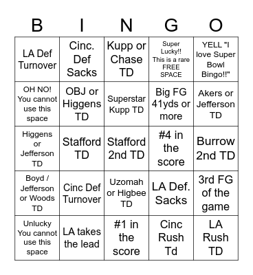 *** SUPER BOWL BINGO *** Bingo Card