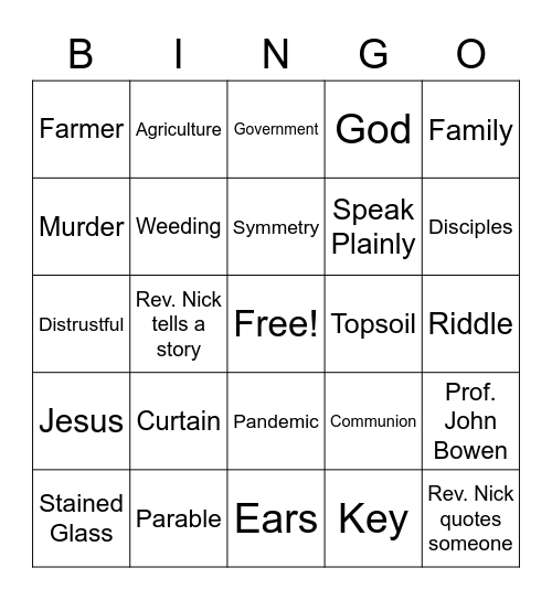 February 6, 2022 - Sermon Bingo! Bingo Card