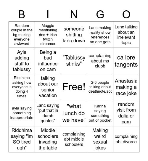 Untitled Bingo Card