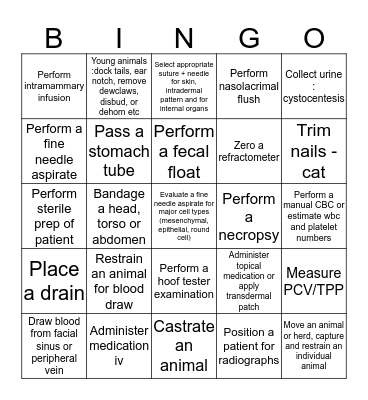 Clinical Skills Year 2 - Card H Bingo Card