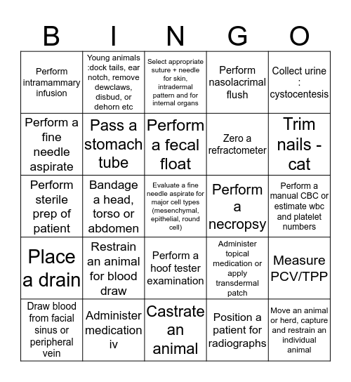 Clinical Skills Year 2 - Card H Bingo Card